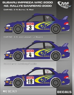 Decal 1/24 MF Zone - Subaru Impreza WRC - Burns,Solberg,J.-Joseph/ San Remo 2000