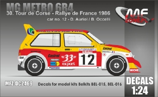 Decal 1/24 MF Zone - MG Metro 6R4 D. Auriol - Tour de Corse 1986