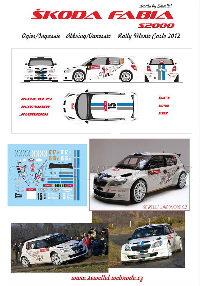 1:24 Škoda Fabia S2000 - Rally Monte Carlo 2012/ Ogier or Abbring - obtisky 1:24