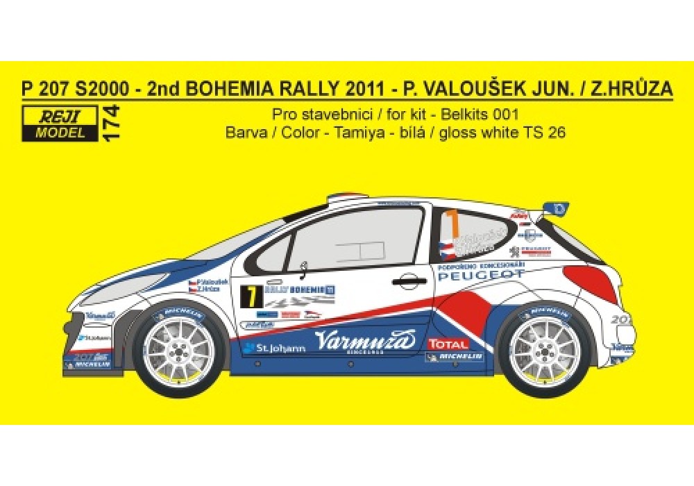 Decal 1/24 Reji model - Peugeot 207 S2000 - Rally Bohemia 2011/ P. Valoušek