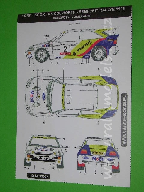 Decal 1/43 MF Zone - Ford Escort RS Cosworth Hołowczyc - Semperit Rally 96