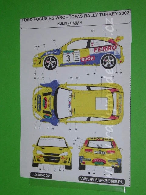 Decal 1/43 MF Zone - Ford Focus RS WRC Kulig / Baran - Tofas Rally Turkey 2002