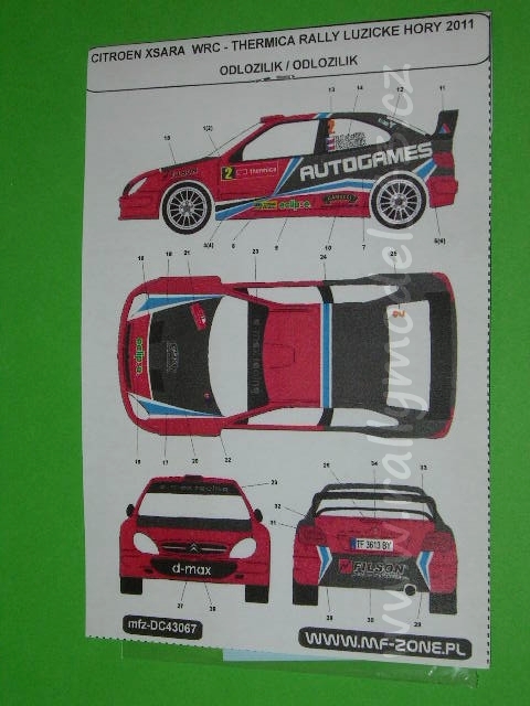 Decal 1/43 MF Zone - Citroen Xsara WRC R. Odlozilik - Lužické Hory 2011
