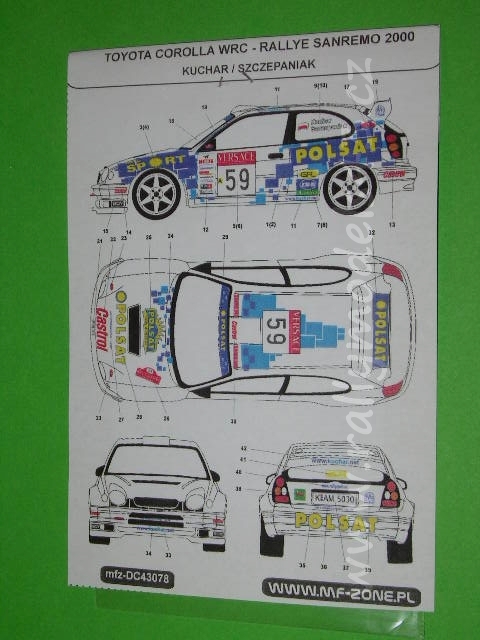 Decal 1/43 MF Zone - Toyota Corolla WRC Kuchar - Rallye Sanremo 2000