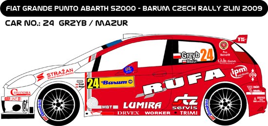 Decal 1/43 MF Zone - Fiat  Punto Abarth S2000 Grzyb  - Barum Rally Zlín 2009