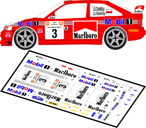 Decal 1/43 MF Zone - Ford Escort WRC Kulig / Baran - 47 Rajd Wisły 1999
