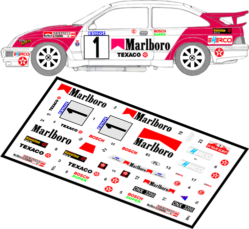 Decal 1/43 MF Zone - Ford Sierra RS Cosworth M. Bublewicz - Rajd Elmot 1992