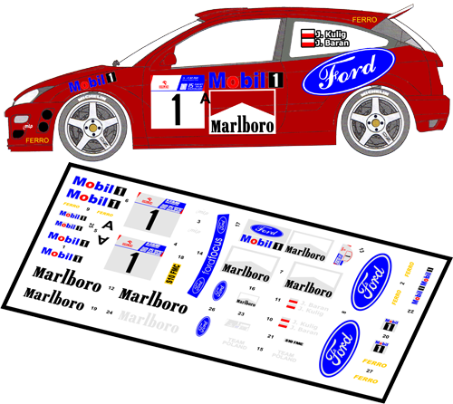 Decal 1/43 MF Zone - Ford Focus RS WRC 2000 Kulig / Baran 