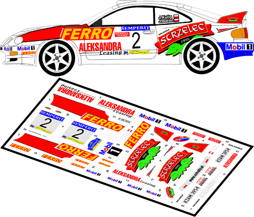 Decal 1/43 MF Zone - Toyota Celica GT-4 St205 Kulig / Baran - Semperit Rally 99