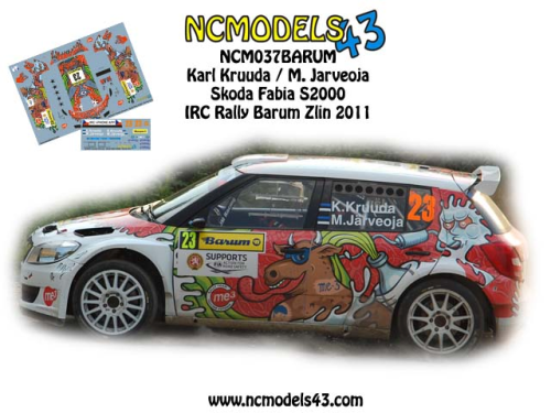 Decal 1/43 NCmodels43 - Karl Kruuda - Skoda Fabia S2000 - Rally Zlin Barum 2011
