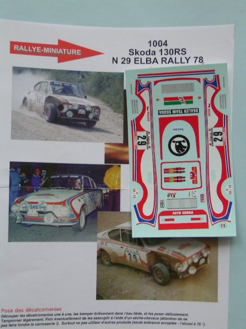 Decals 1/43 Škoda 130 RS - Rally Elba 1978