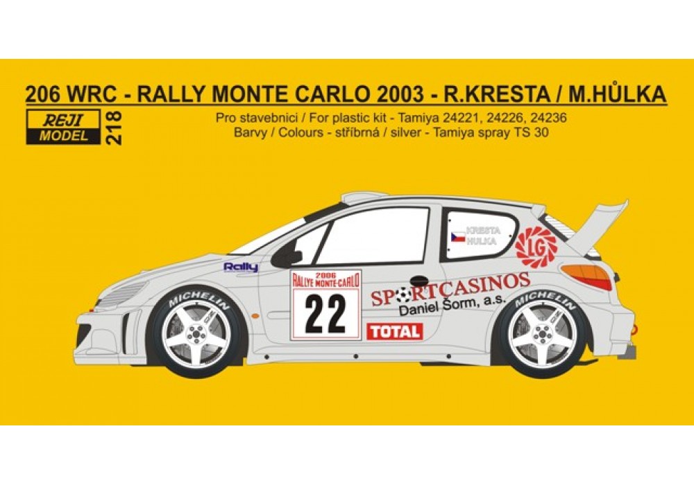 Decal 1/24 Reji model - Peugeot 206 WRC Rally Monte Carlo 2003/ R. Kresta