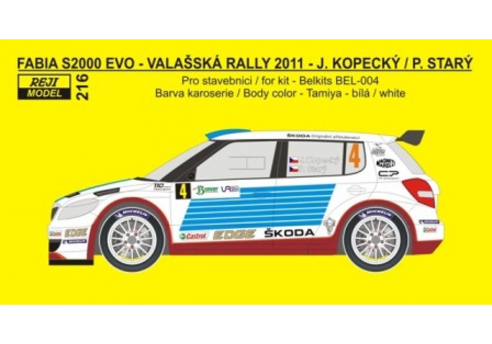 Decal 1/24 Reji model - Škoda Fabia S2000 - Valašská Rally 2011/ J. Kopecký