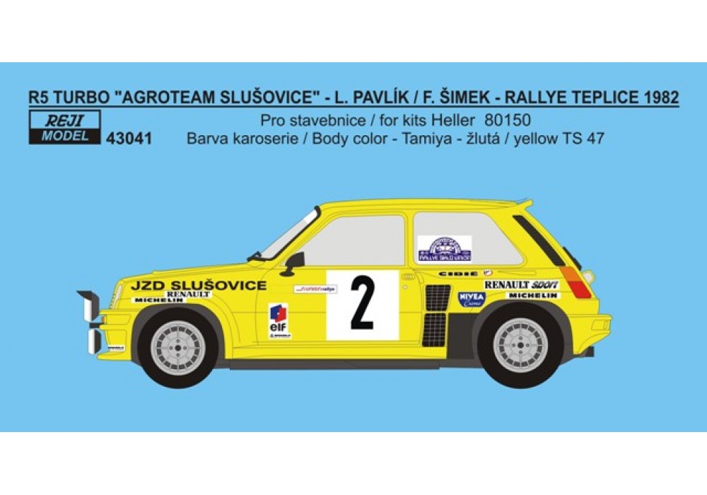 Decal 1/43 Reji Model - Renault 5 Turbo - Rallye Teplice 1982/ L. Pavlík