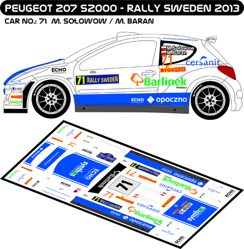 Decal 1/43 MF Zone - Peugeot 207 S2000 M.Solowow - Rally Sweden 2013