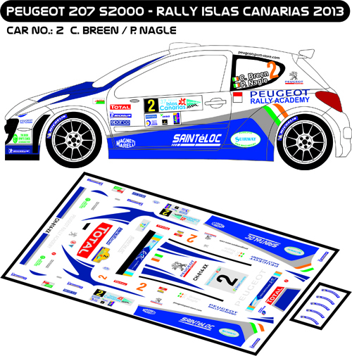 Decal 1/43 MF Zone - Peugeot 207 S2000 C. Bren - Rally Islas Canarias 2013