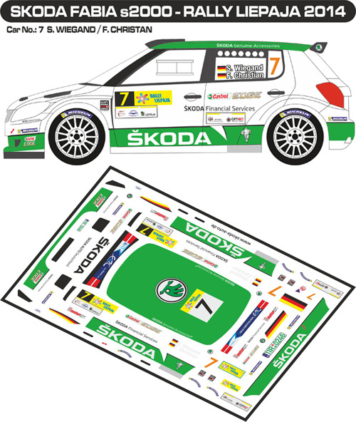 Decal 1/43 MF Zone - Škoda Fabia S2000 S. Wiegand - Rally Liepaja 2014
