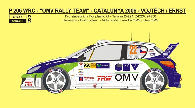 Decal 1/24 Reji model - Peugeot 206 WRC Rally Catalunya 2006/ T. Vojtěch