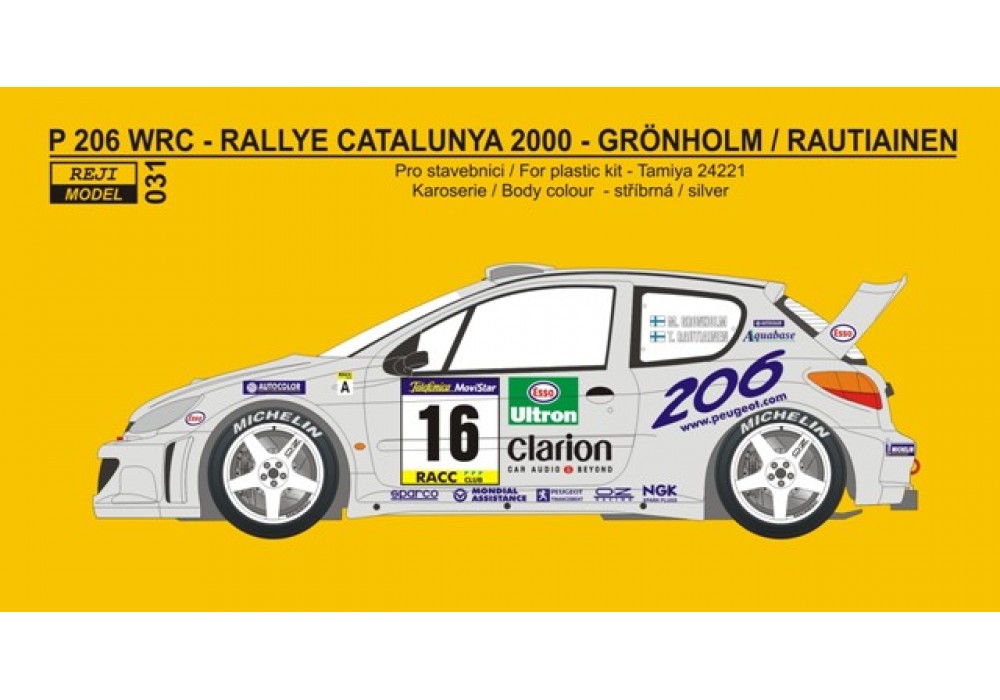Decal 1/24 Reji model - Peugeot 206 WRC - Catalunya 2000/ M. Gronholm