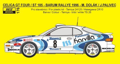 Decal 1/24 Reji model - Toyota Celica GT Four - Barum Rally 1996/ M. Dolák