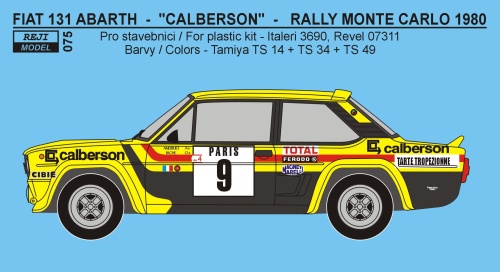 Decal 1/24 Reji model - Fiat 131 Abarth - Rally Monte Carlo 1981 - #8 Andruet / 