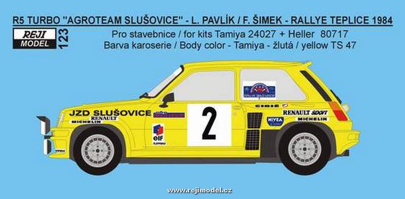 Decal 1/24 Reji model - Renault 5 Turbo - Rallye Teplice 1984 – Pavlík/Šimek