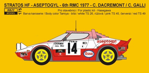 Decal 1/24 Reji model - Lancia Stratos HF - Rally Monte Carlo 1977 - Dacremont