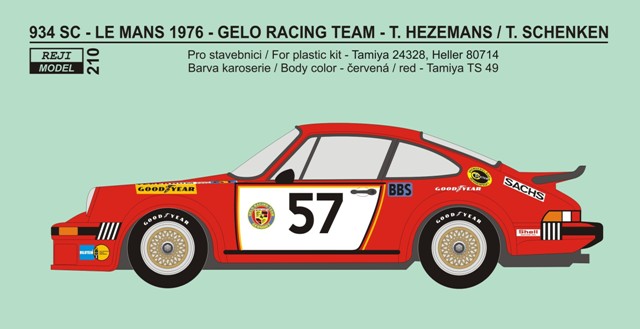 Decal 1/24 Reji model - Porsche 934 RSR - 2nd place 300 km Nürburgring 1976 