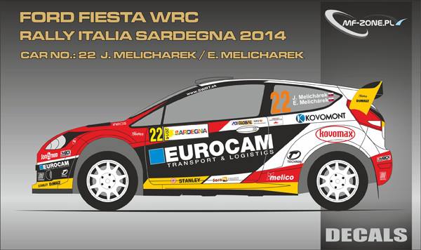 Decal 1/24 MF Zone - Ford Fiesta WRC - J. Melichárek/ Rally Italia Sardegna 2014