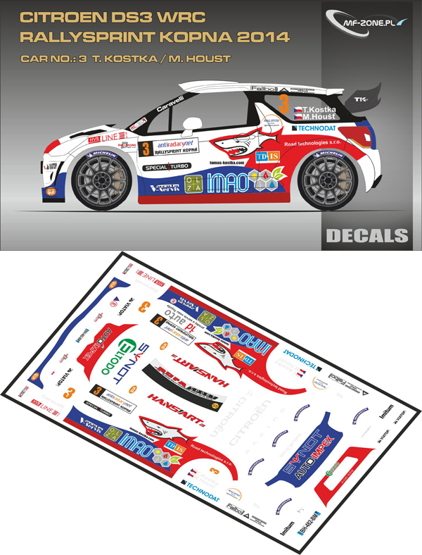 Decal 1/24 MF Zone - Citroen DS3 WRC - T. Kostka/ Rallysprint Kopná 2014
