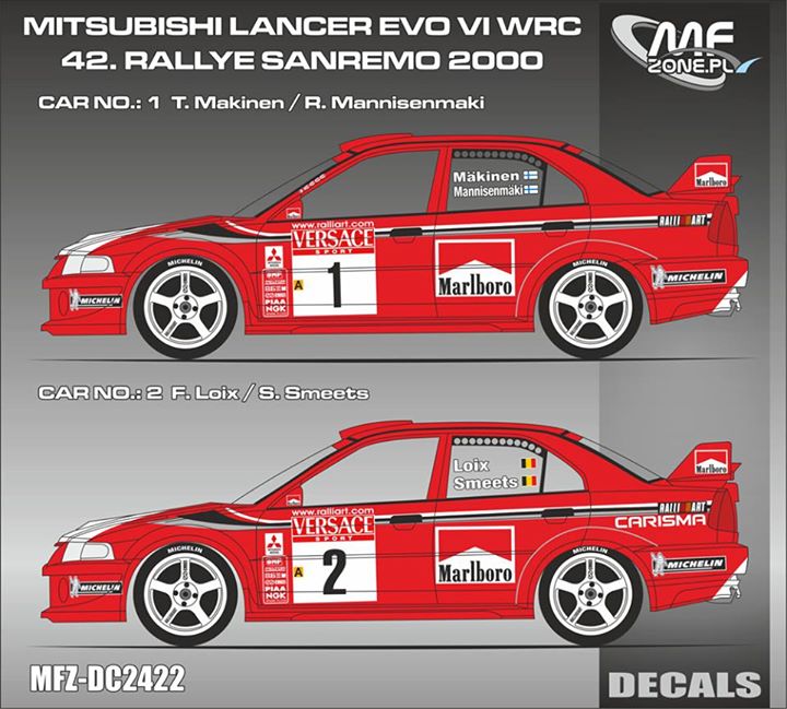 Decal 1/24 MF Zone - Mitsubishi Lancer Evo 6 WRC - Makinen,Loix/ San Remo 2000