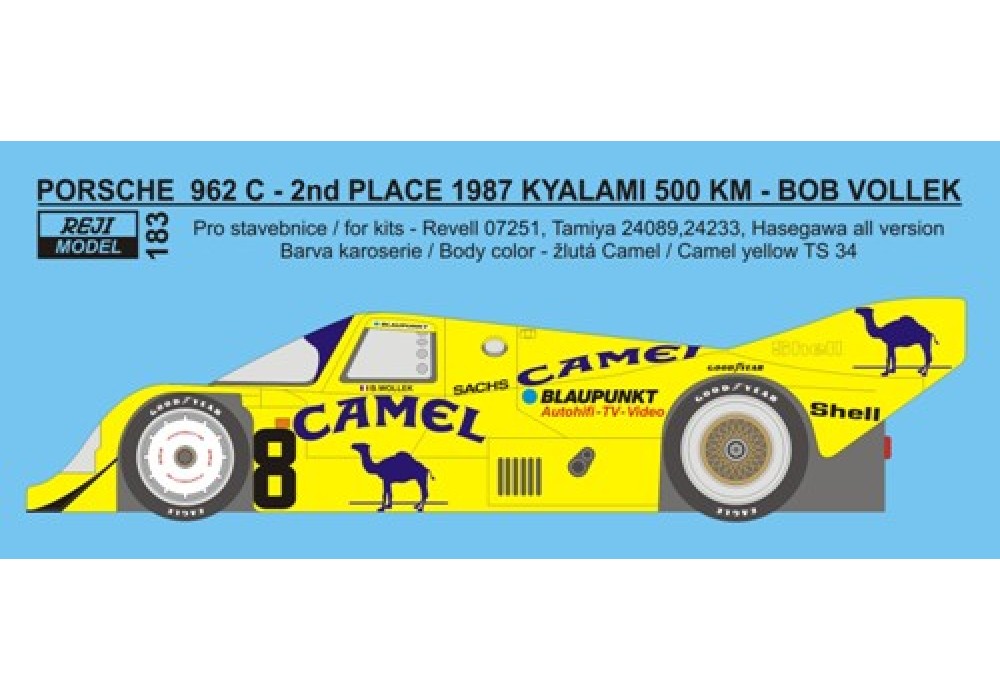Decal 1/24 Reji model - Porsche 962 "Camel" - 500km Kyalami 1987 - B.Wollek 1/24