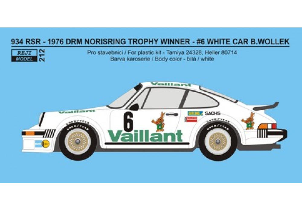 Decal 1/24 Reji model - Porsche 934 -1976 #6 Norisring Trophy winner - B.Wollek 