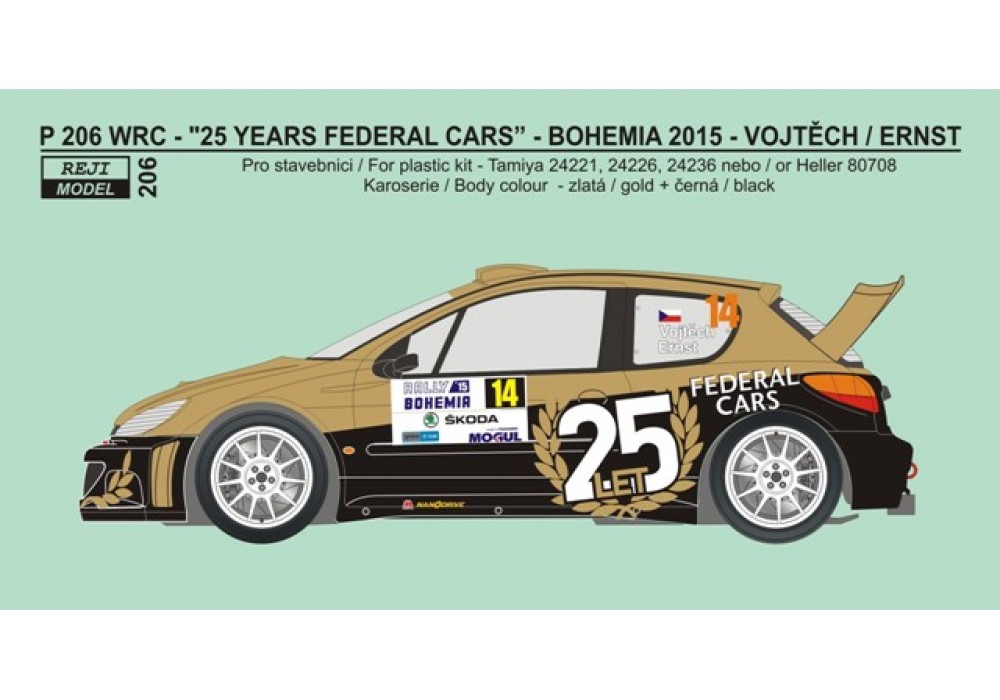 Transkit 1/24 Reji model - Peugeot 206 WRC „25 years Federal Cars" - Rally Bohem