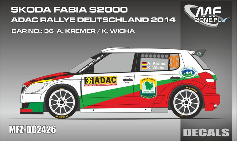 Decal 1/24 MF Zone - Škoda Fabia S2000 - A. Kremer/ Deutschland 2014