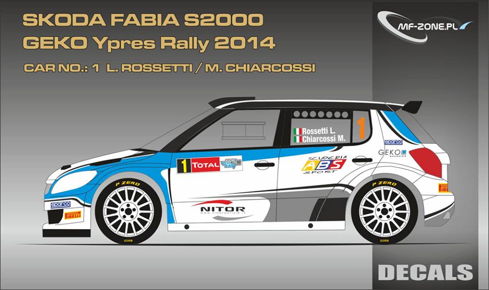 Decal 1/24 MF Zone - Škoda Fabia S2000 - Rossetti/ Ypres Rally 2014
