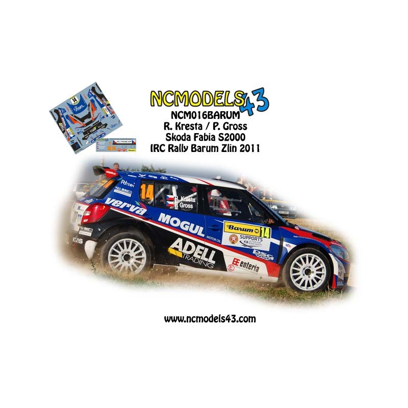 Decal 1/43 NCmodels43 - R. Kresta - Skoda Fabia S2000 - IRC Barum Rally Zlín2011