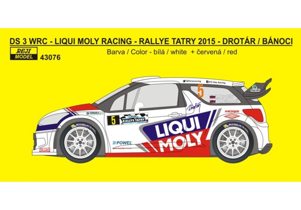 Decal 1/43 Reji Model - Citroen DS3 WRC - Rally Tatry 2015/ Drotár 
