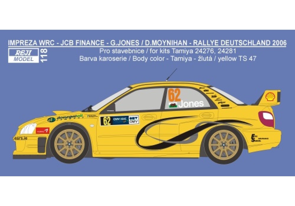 Decal 1/24 Reji model - Subaru Impreza WRC Rally Deutschland 2006 - G. Jones