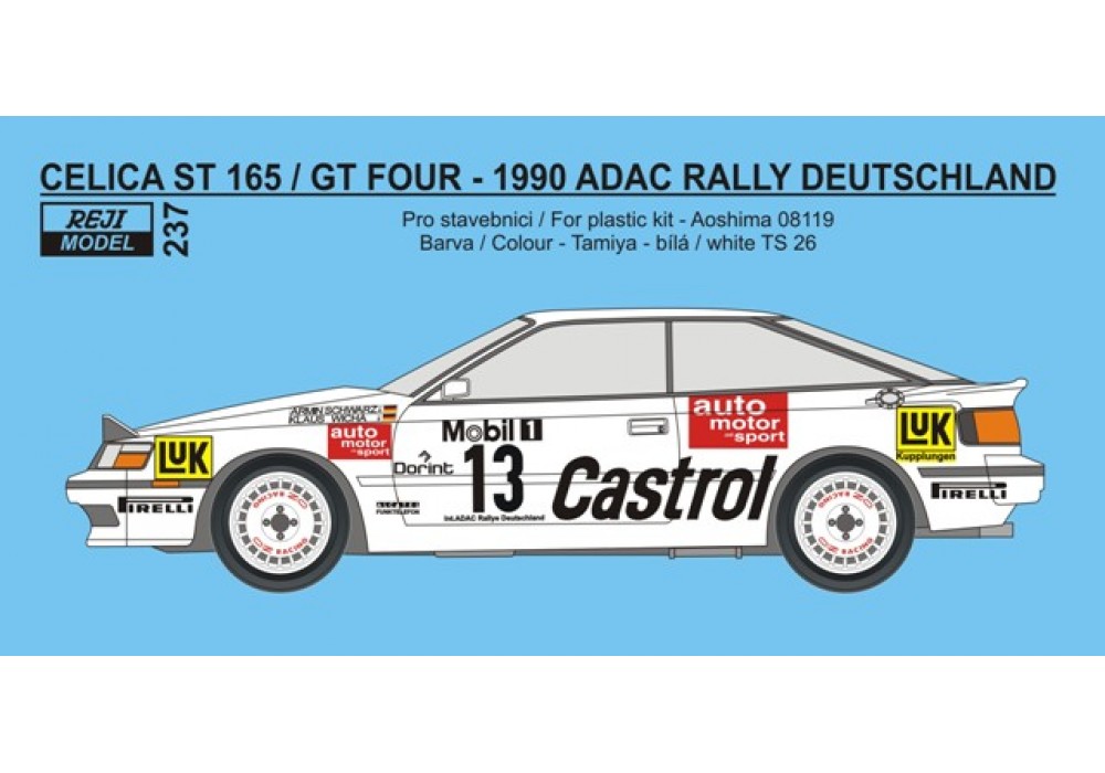 Decal 1/24 Reji model - Decal –Toyota Celica ST 165 - ADAC Rally Deutschland 90