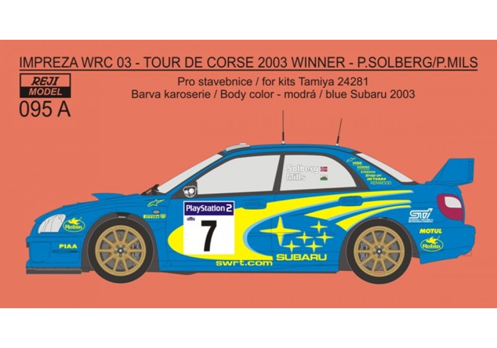 Decal 1/24 Reji model - Subaru Impeza WRC 03 - winner Tour de Corse 2003