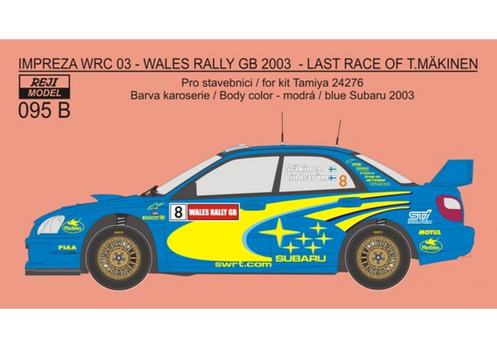 Decal 1/24 Reji model - Subaru Impeza WRC 03 - Wales rally GB 2003