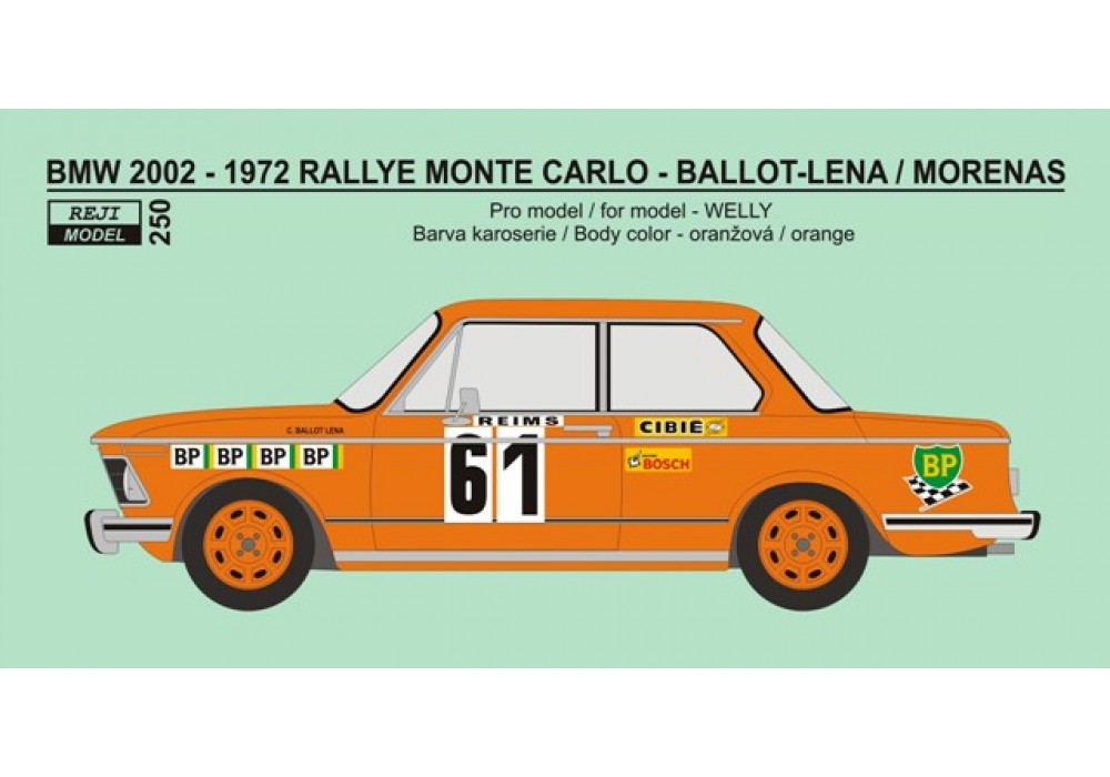 Decal 1/24 - BMW 2002 Rallye Monte Carlo 1972 #61 Ballot-Lena / Morenas