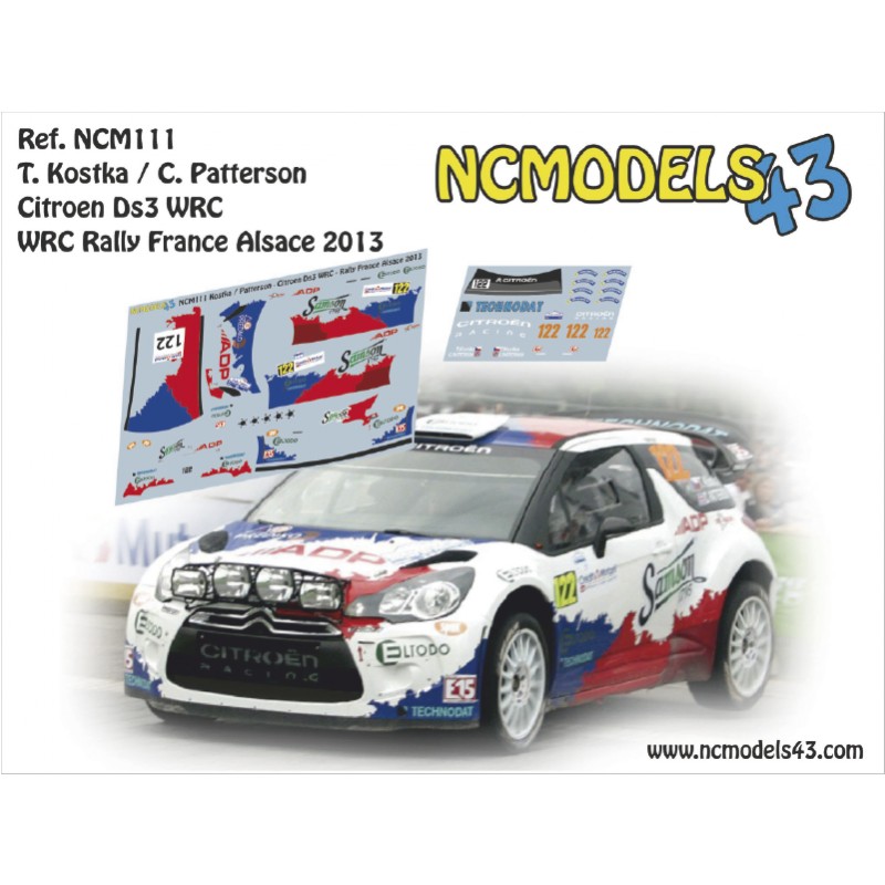 Decal 1/43  Tomas Kostka - Citroen DS3 WRC - Rallye de France - Alsace 2013