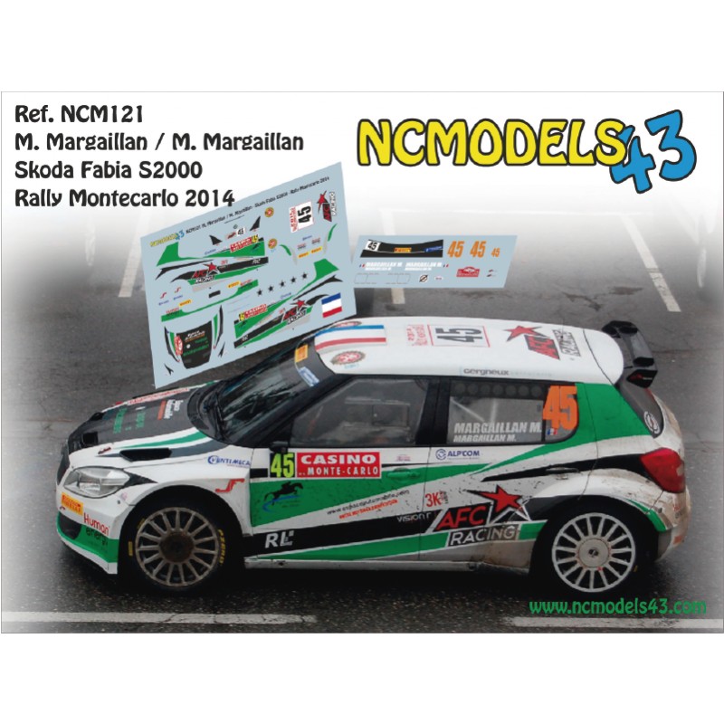 Decal 1/43 Matthieu Mragaillan - Skoda Fabia S2000 - Rally Montecarlo 2014