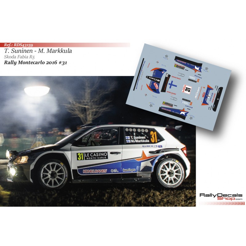 Decal 1/43 - Teemu Suninen - Skoda Fabia R5 - Rally Montecarlo 2016