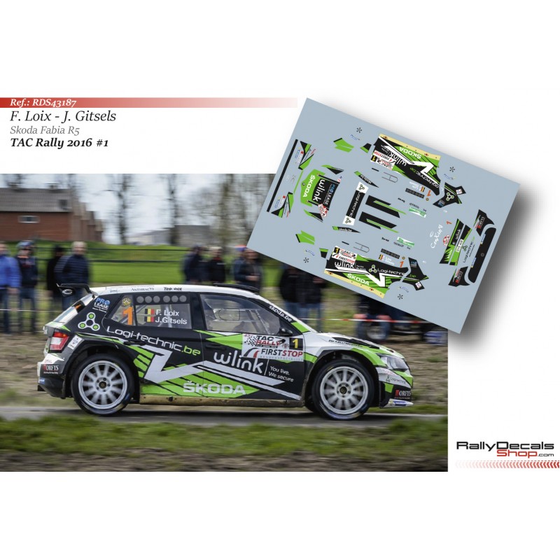 Decal 1/43 - Freddy Loix - Skoda Fabia R5 - TAC Rally 2016
