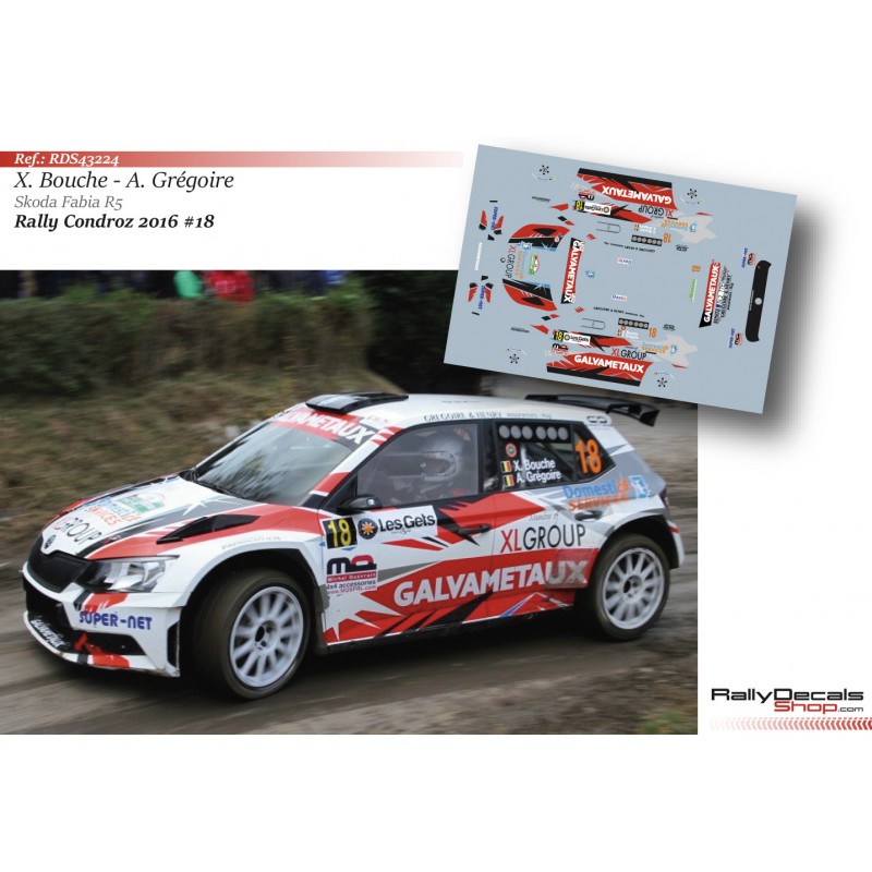 Decal 1/43 - Xavier Bouche - Skoda Fabia R5 - Rally Condroz 2016