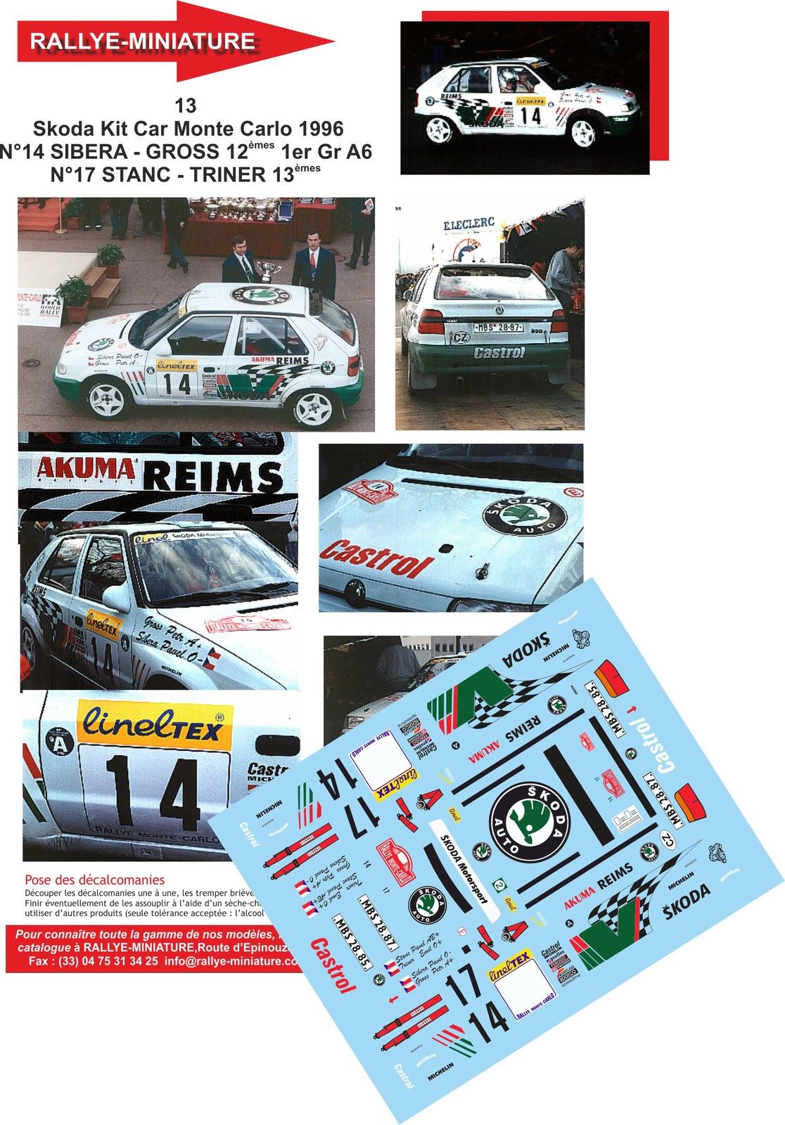 Decals 1/43 Škoda Felicia Kit Car - Monte Carlo 96/ Triner - Sibera