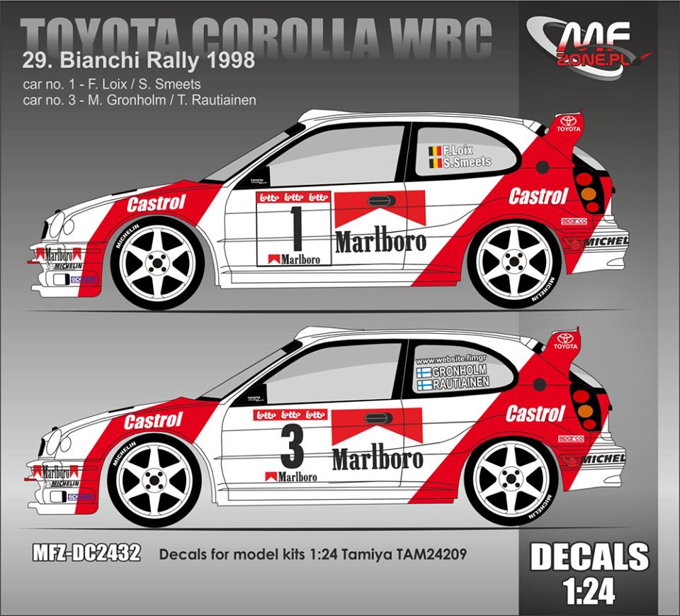 Decal 1/24 MF Zone - Toyota Corolla WRC - F. Loix/ Bianchi Rally 1998
